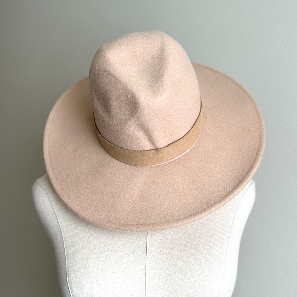 Wide Brim Fedora Hat - Blush Pink